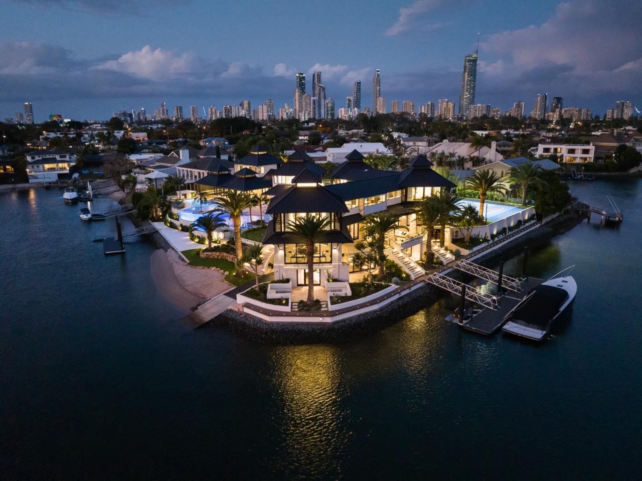 Simon Beard's Gold Coast home at dusk